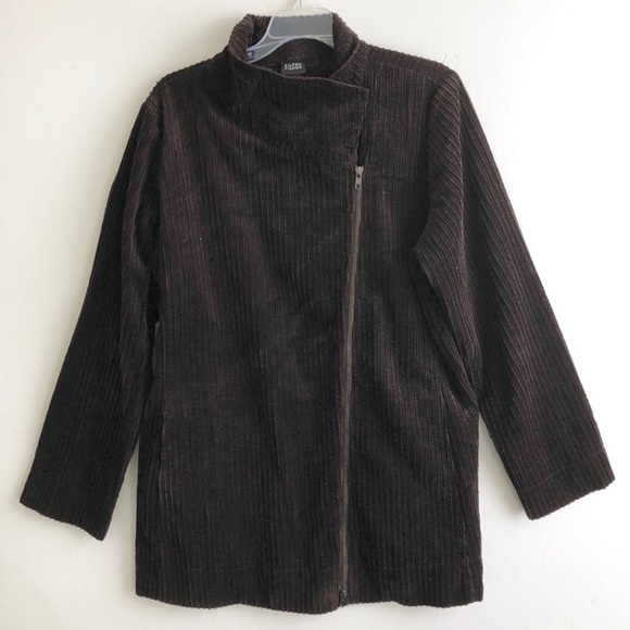 Eileen Fisher Corduroy Asymmetric Zip Coat Jacket - Picture 3 of 7